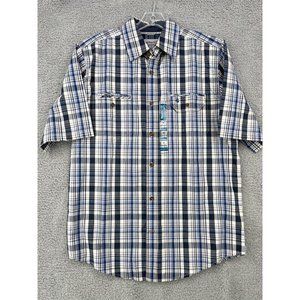 NEW Carhartt Men's Medium Relaxed Fit Button Front Shirt Plaid Short Sleeve Blue